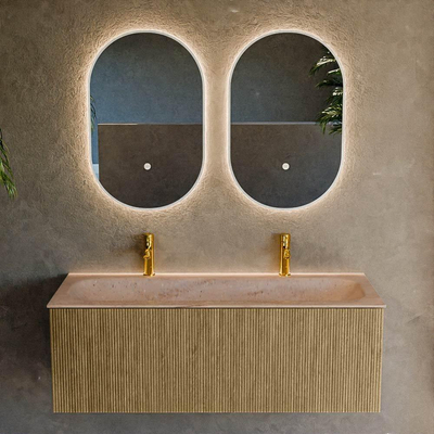 MONDIAZ KURVE-DLUX Meuble de salle de bains 120cm couleur Dusk avec 1 tiroir et 0 portes. Lavabo BIG LARGE Central 2 trous de robinet Saba.