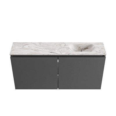 MONDIAZ TURE-DLUX 100cm toiletmeubel Dark Grey. EDEN wastafel Glace positie rechts. Zonder kraangat.