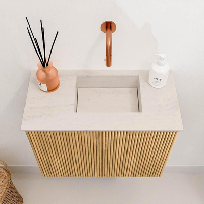 Mondiaz JOYA-DLUX 50cm toiletmeubel - kleur Oak - Wastafel FAYE positie Rechts Zonder kraangat kleur Meli.