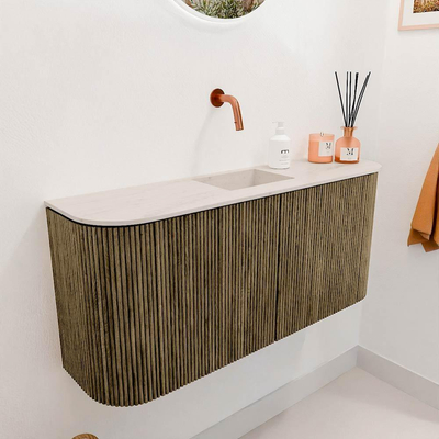 Mondiaz JOYA-DLUX 93.2cm toiletmeubel - ronding links en rechts kleur Dusk - Wastafel FAYE positie Midden Zonder kraangat kleur Meli.