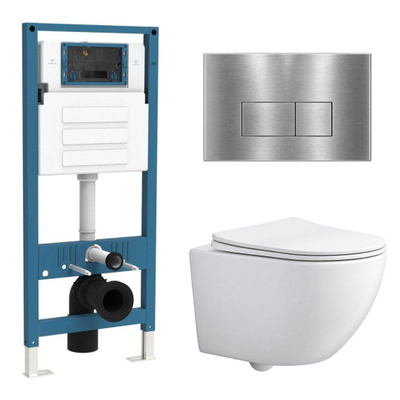 QeramiQ Dely Swirl Compact Ensemble WC - réservoir encastré QeramiQ flush - abattant fin - plaque de commande métallique inox - boutons rectangulaires - blanc mat
