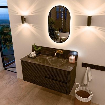 Mondiaz CIRO-DLUX Badkamermeubelset - 110x45x50cm - Solid surface wastafel Lava - 1 wasbak Rechts - zonder kraangaten - 2 lades - Shadow