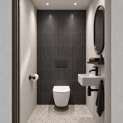 Adema Salina 2.0 Toiletset - 48.5x36x32cm - diepspoel - spoelrandloos - QeramiQ inbouwreservoir - softclose - quickrelease - toiletzitting - mat antraciet kunststof bedieningsplaat - rechthoekige knoppen - wit