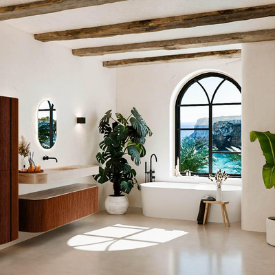 MONDIAZ THOR-DLUX 160cm badmeubel ronding links + rechts kleur Ruby met 1 lade en 2 deuren. Vrijhangende wastafel CLOUD Midden zonder kraangat kleur Saba.