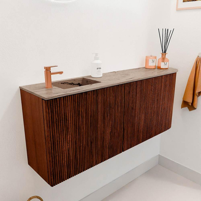 Mondiaz JOYA-DLUX 101.6cm toiletmeubel - ronding rechts kleur Ruby - Wastafel FAYE positie Links 1 kraangat kleur Arena.