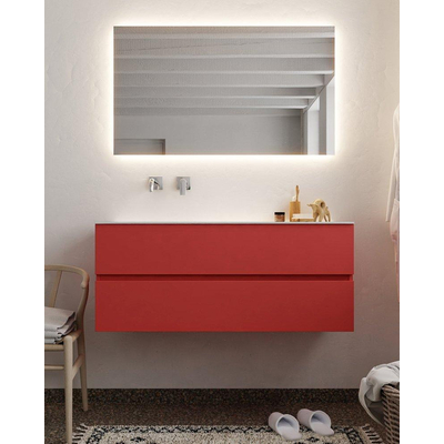 Mondiaz VICA ensemble de meuble de salle de bain - 120cm - meuble sous-vasque fire - 2 tiroirs - lavabo cloud gauche - sans trou de robinet - miroir LED - version XL 60cm de haut