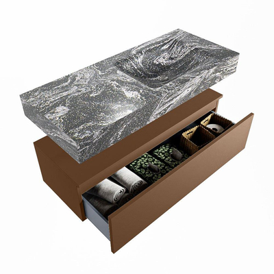 Mondiaz ALAN-DLUX Ensemble de meuble - 110cm - meuble Rust mat - 1 tiroir - Lavabo Cloud Lava suspendu - vasque Droite - 0 trous de robinet