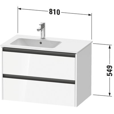 Duravit ketho meuble avec 2 tiroirs pour lavabo à gauche 81x48x54.9cm avec poignées chêne anthracite noir mat