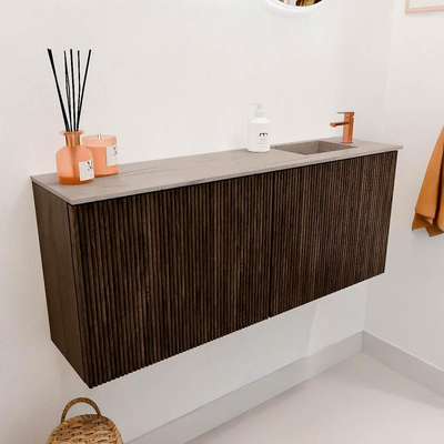 Mondiaz JOYA-DLUX 100cm toiletmeubel - kleur Walnut - Wastafel FAYE positie Rechts 1 kraangat kleur Saba.