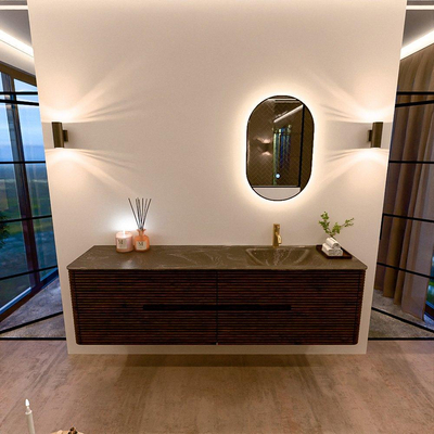 Mondiaz CIRO-DLUX Badkamermeubelset - 180x45x50cm - Solid surface wastafel Lava - 1 wasbak Rechts - 1 kraangat - 4 lades - Walnut