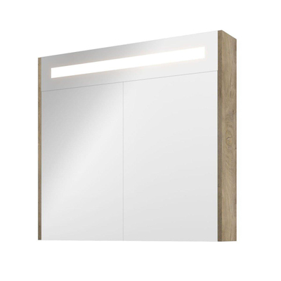 Proline Spiegelkast Premium met geintegreerde LED verlichting, 2 deuren 80x14x74cm Raw oak