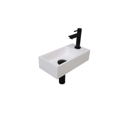 Ink Versus pack lave-mains – 36 x 18 x 9 cm – polystone blanc brillant – perçage à droite – robinet noir mat