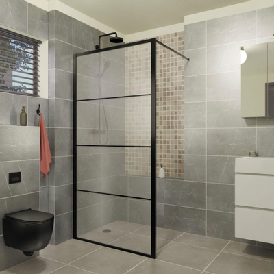 Xenz Industrial Line Premium Paroi de douche 100x200cm à poser ou à combiner avec porte avec barre de renfort noir