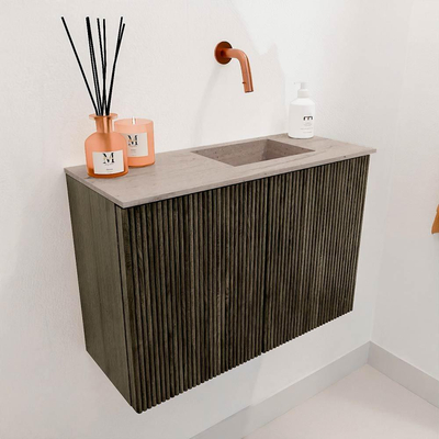 Mondiaz JOYA-DLUX 60cm toiletmeubel - kleur Shadow - Wastafel FAYE positie Rechts Zonder kraangat kleur Saba.