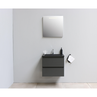 Basic Bella Meuble salle de bains avec lavabo acrylique Noir 60x55x46cm 1 trou de robinet avec miroir et éclairage Anthracite mat