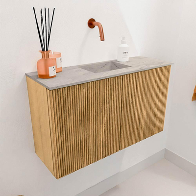 Mondiaz JOYA-DLUX 70cm toiletmeubel - kleur Oak - Wastafel FAYE positie Midden Zonder kraangat kleur Glace.