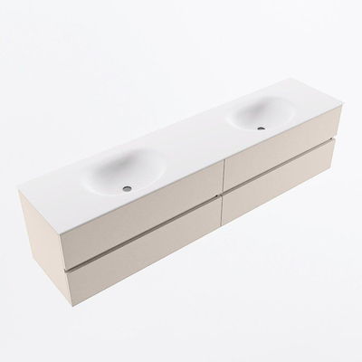 Mondiaz VICA ensemble de meuble de salle de bain - 200cm - meuble sous-vasque lin - 4 tiroirs - lavabo lune double - sans trous de robinet - version haute de 60cm - talc