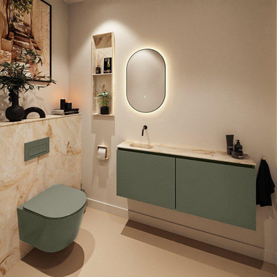 MONDIAZ TURE-DLUX Meuble toilette - 120cm - Army - EDEN - vasque Frappe - position gauche - sans trou de robinet