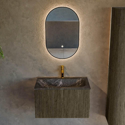Mondiaz KURVE-DLUX Badkamermeubelset - 70x46x40cm - 1 lade - wastafel solid surface - midden - 1 kraangat - Shadow