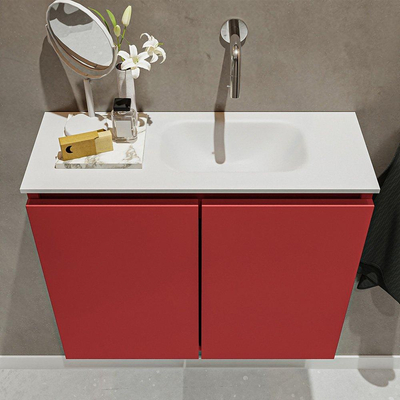 MONDIAZ TURE Toiletmeubel 60x23x50cm met 0 kraangaten 2 deuren fire mat Wastafel Eden rechts Solid Surface Wit