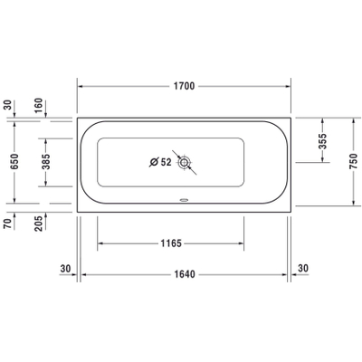 Duravit HappyD 2 baignoire encastrable en matériau synthétique acrylique rectangulaire avec dossier à droite 170x75x46cm sans pieds blanc
