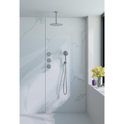 Fortifura Nebbio Ensemble de douche pluie - robinet encastré - élément encastré - coude de raccordement mural - flexible de douche lisse - douchette ronde - bras de plafond 20cm - douche de tête 30cm - inox brossé PVD