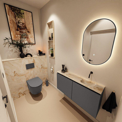 MONDIAZ TURE-DLUX 100cm toiletmeubel Dark Grey. EDEN wastafel Frappe positie rechts. Zonder kraangat.