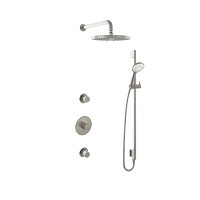 Hotbath Buddy Ensemble de douche de pluie IBS - bras mural 35 cm - pomme de douche ronde 30 cm - douchette 3 jets - barre coulissante - nickel brossé