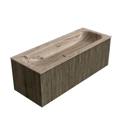 MONDIAZ KURVE-DLUX Meuble de salle de bains 120 cm couleur Shadow avec 1 tiroir et 0 porte. Vasque BIG LARGE Centrale 1 trou de robinet Arena.