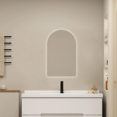 FugaFlow Eccelente Arredo Miroir de Salle de Bain - 50x80cm - Arc - éclairage LED indirect - Chauffe-miroir - Infrarouge