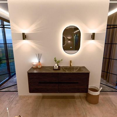 Mondiaz CIRO-DLUX Meuble de salle de bains - 140x45x50cm - Lavabo solid surface Lava - 1 vasque à droite - 1 trou de robinet - 4 tiroirs - Noyer