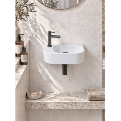 QeramiQ Fuente pack lave-mains – 40 x 21,5 x 12 cm – céramique blanc mat – perçage à gauche – robinet noir mat