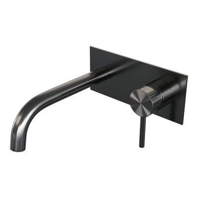 BRAUER Stripe Inbouw Wastafelmengkraan - gebogen uitloop en afdekplaat - model A1 - gunmetal geborsteld PVD