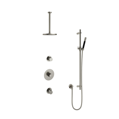 Hotbath Cobber Ensemble de douche de tête encastré IBS20 - bras de plafond 30 cm - douche de tête ronde 20 cm - douchette à main en barre - barre de douche - nickel brossé