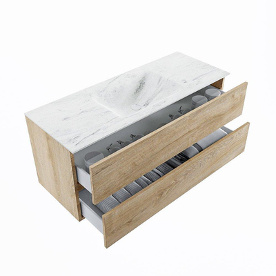 MONDIAZ VICA-DLUX Ensemble meuble de salle de bains - 120cm - meuble bas chêne lavé - 2 tiroirs - lavabo encastré cloud central - 1 trou de robinet - version haute 60cm - opalo