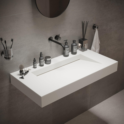 Ideavit Solidsquare Wastafel 90x46x10cm rechthoek 0 kraangaten 1 wasbak Solid surface wit