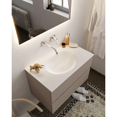 MONDIAZ VICA Ensemble de meuble salle de bain - 80cm - 2 tiroirs - lavabo Moon central - 0 trous de robinet - solid surface smoke
