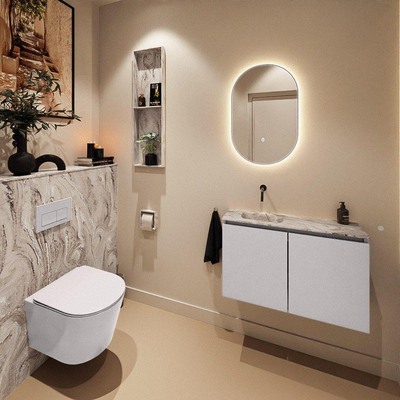 MONDIAZ TURE-DLUX Meuble de toilettes 80cm Cale. EDEN lavabo Glace position gauche. Sans trou de robinet.