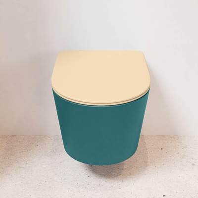 Mondiaz LAVIE WC suspendu – sans bride – 36 x 53 cm – avec abattant softclose – Smag (vert), abattant Sand (beige)