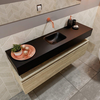 MONDIAZ ANDOR Toiletmeubel 120x30x30cm met 0 kraangaten 1 lades light brown grey mat Wastafel Lex midden Solid Surface Zwart