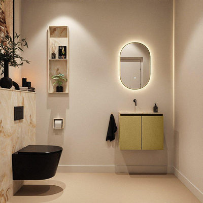 MONDIAZ TURE-DLUX Meuble toilette - 60cm - Oro - EDEN - vasque Frappe - position gauche - sans trou de robinet