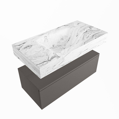 Mondiaz ALAN-DLUX Ensemble de meuble - 90cm - meuble Dark grey mat - 1 tiroir - Lavabo Cloud Glace suspendu - vasque Centre - 1 trou de robinet