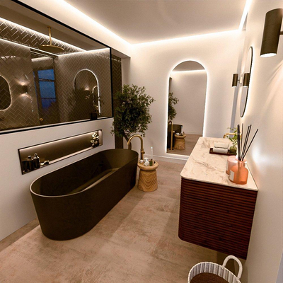 Mondiaz CIRO-DLUX Ensemble de meubles de salle de bains - 150x45x50cm - vasque en solid surface Frappe - 1 lavabo à gauche - sans trous de robinet - 4 tiroirs - Ruby