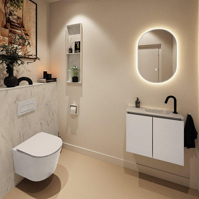 MONDIAZ TURE-DLUX Meuble toilette - 60cm - Linen - EDEN - vasque Opalo - position droite - 1 trou de robinet