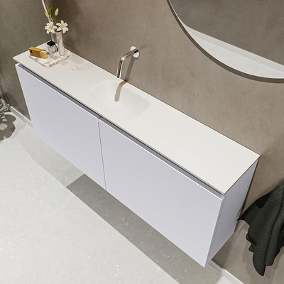 MONDIAZ TURE Toiletmeubel 120x23x50cm met 0 kraangaten 2 deuren cale mat Wastafel Eden midden Solid Surface Wit