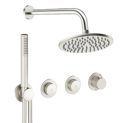 Crosswater MPRO Module inbouw regendoucheset – Ø20 cm hoofddouche – 30 cm gebogen wandarm – 3 hendels – RVS geborsteld