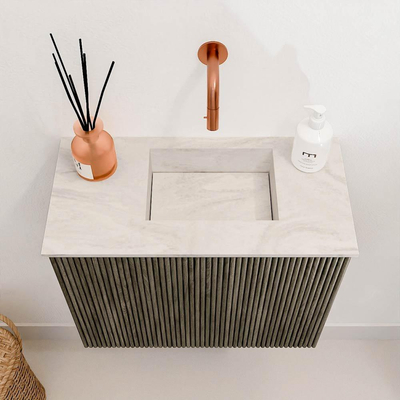 Mondiaz JOYA-DLUX 50cm toiletmeubel - kleur Shadow - Wastafel FAYE positie Rechts Zonder kraangat kleur Ostra.