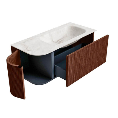 Mondiaz KURVE-DLUX Badkamermeubelset - 105x46x40cm - 1 lade - 1 deur - wastafel solid surface - rechts - 1 kraangat - Ruby