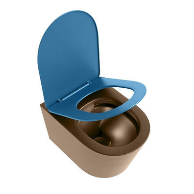 Mondiaz LAVIE hangtoilet – spoelrandloos – 36 x 53 cm – met softclose zitting – Rust (bruin), zitting Jeans (blauw)