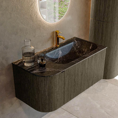 Mondiaz KURVE-DLUX Ensemble meuble de salle de bains - 95x46x40cm - 1 tiroir - 1 porte - lavabo solid surface - droite - 1 trou de robinet - Shadow